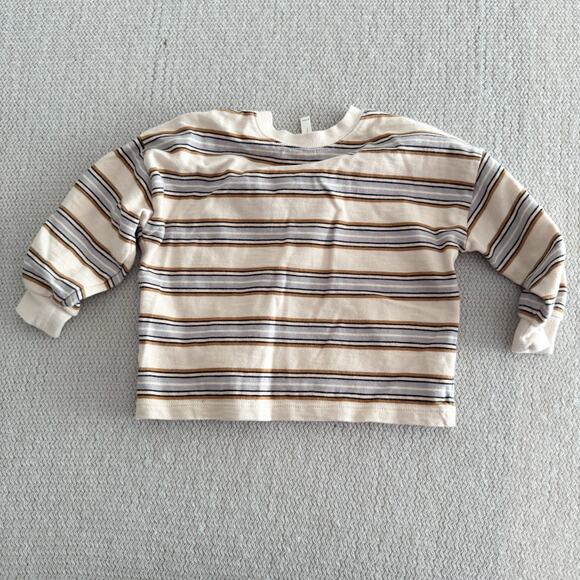 Rylee + Cru Cream + Blue Vintage Stripe Long Sleeve Relaxed Tee 6-12 Months - Picture 6 of 8
